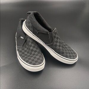 Vans Black and Gray Checkered Slip-Ons